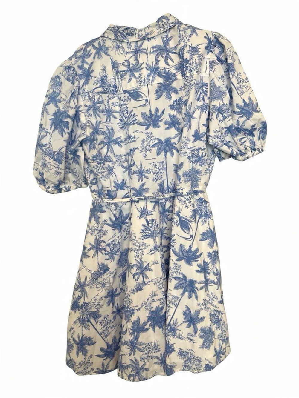a new day Blue & White Toile Printed Balloon Short Sleeve Mini Shirtdress NWT L - Picture 6 of 7